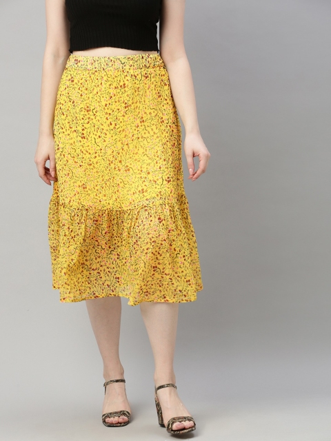 

Sera Women Yellow & Maroon Floral Printed Flared Skirt