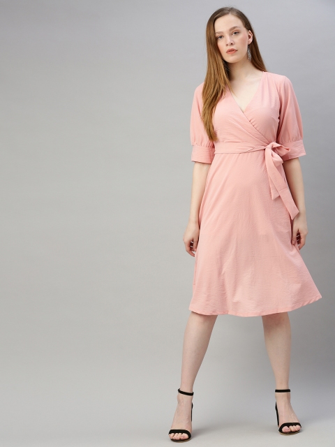 

Sera Women Pink Solid Wrap Dress with Waist Tie-Up