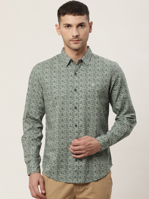

United Colors of Benetton Men Green & White Slim Fit Printed Casual Shirt, Olive
