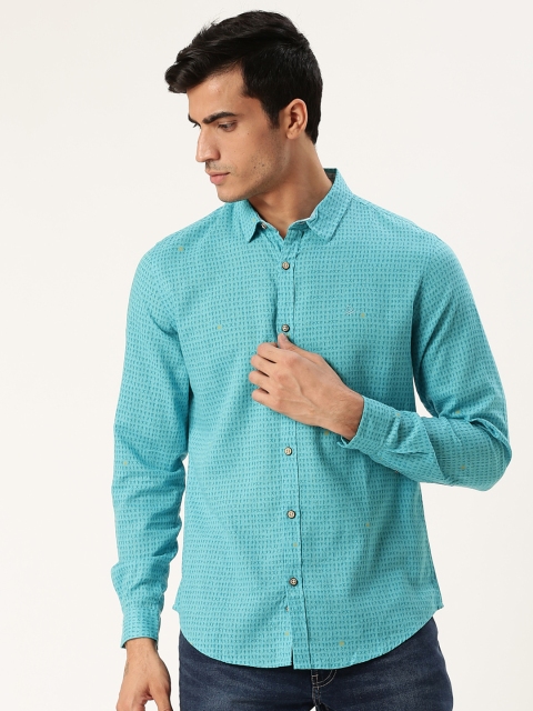 Men Blue Slim Fit Printed Casual Shirt