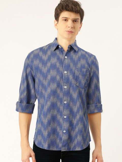 

United Colors of Benetton Men Blue & Grey Slim Fit Checked Casual Shirt