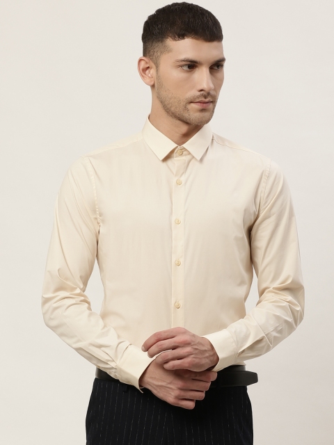 

United Colors of Benetton Men Cream-Coloured Slim Fit Solid Formal Shirt