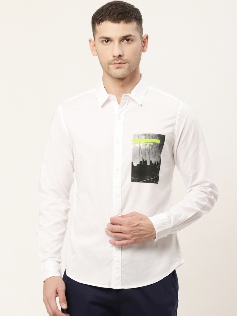 

United Colors of Benetton Men White Slim Fit Printed Detail Knitted Casual Shirt