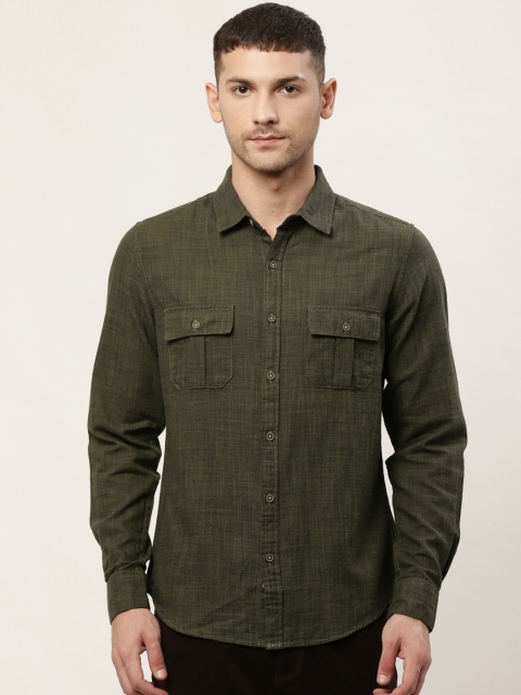 

United Colors of Benetton Men Olive Green Slim Fit Solid Casual Shirt