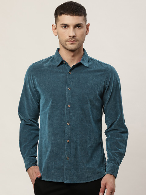 

United Colors of Benetton Men Teal Blue Slim Fit Solid Corduroy Casual Shirt
