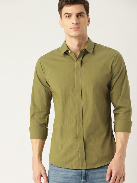 

United Colors of Benetton Men Olive Green Slim Fit Solid Casual Shirt
