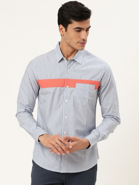 

United Colors of Benetton Men Blue & White Slim Fit Striped Casual Shirt
