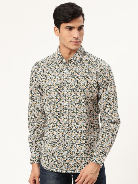 

United Colors of Benetton Men White & Mustard Yellow Slim Fit Printed Casual Shirt