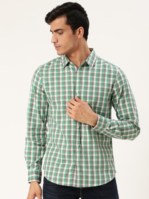 

United Colors of Benetton Men Green & White Slim Fit Gingham Check Casual Shirt