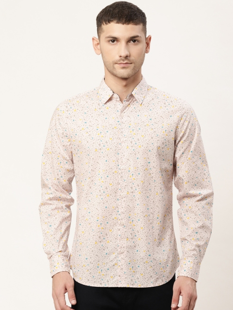 

United Colors of Benetton Men Pink & Charcoal Grey Slim Fit Printed Casual Shirt