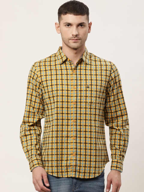 

United Colors of Benetton Men Mustard Yellow & Blue Slim Fit Checked Casual Shirt