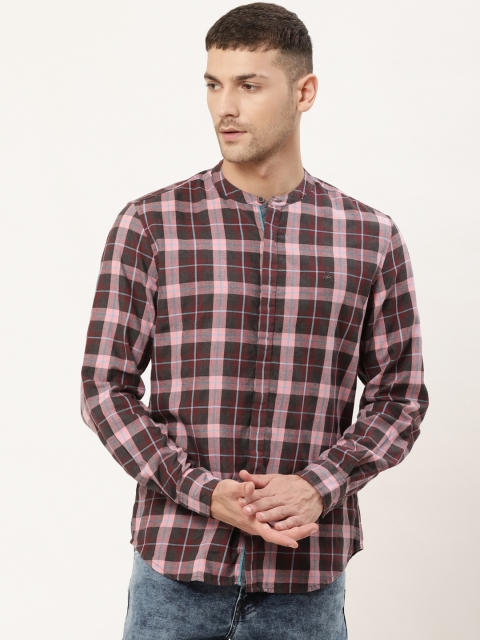 

United Colors of Benetton Men Pink & Charcoal Grey Slim Fit Checked Casual Shirt