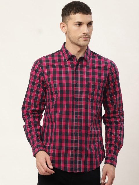 

United Colors of Benetton Men Pink & Navy Slim Fit Checked Casual Shirt, Coral