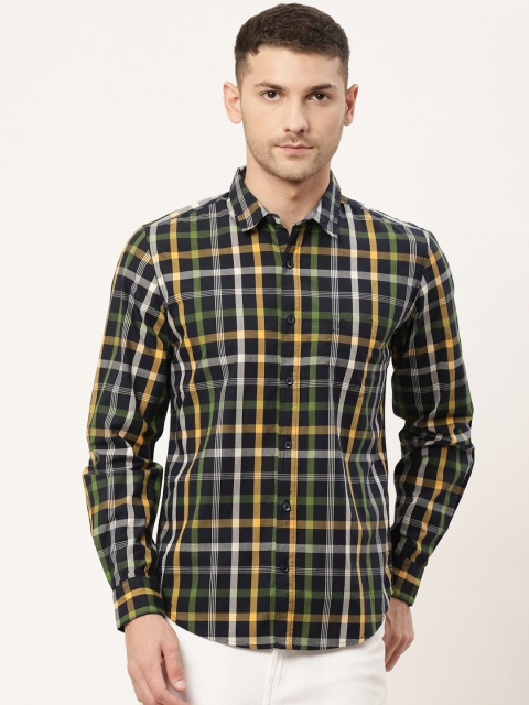 

United Colors of Benetton Men Green & Yellow Slim Fit Checked Casual Shirt