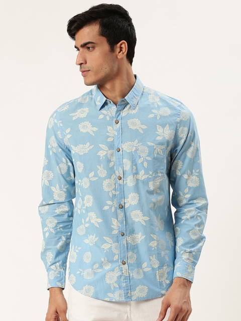 

United Colors of Benetton Men Blue Slim Fit Floral Printed Chambray Casual Shirt