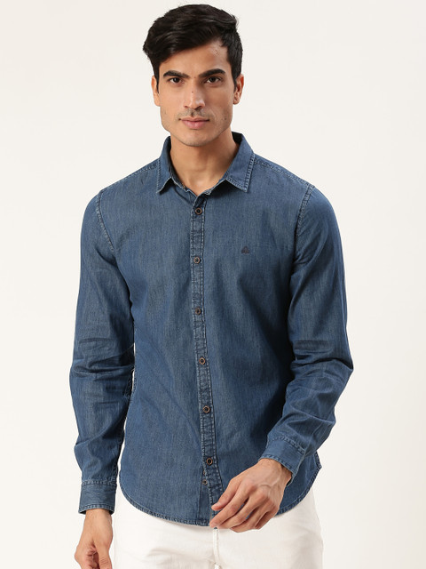 

United Colors of Benetton Men Navy Blue Slim Fit Solid Casual Denim Shirt