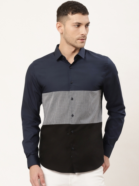 

United Colors of Benetton Men Navy Blue & White Slim Fit Colourblocked Casual Shirt