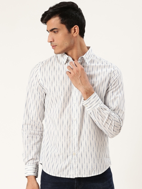 United Colors of Benetton Men White & Navy Blue Slim Fit Self Design Casual Shirt