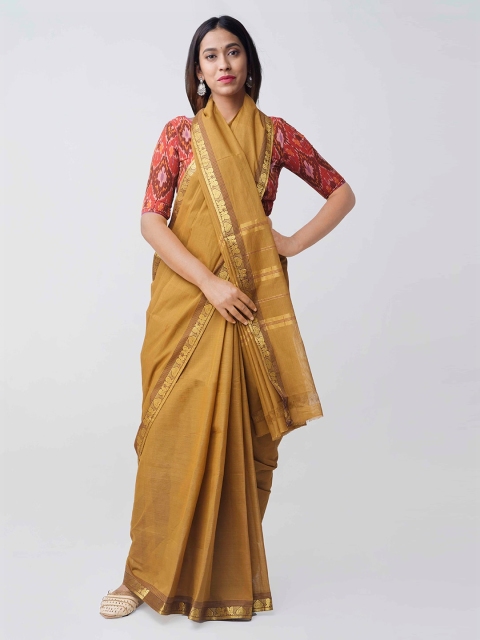 

Unnati Silks Brown Pure Cotton Solid Venkatgiri Handloom Sustainable Saree