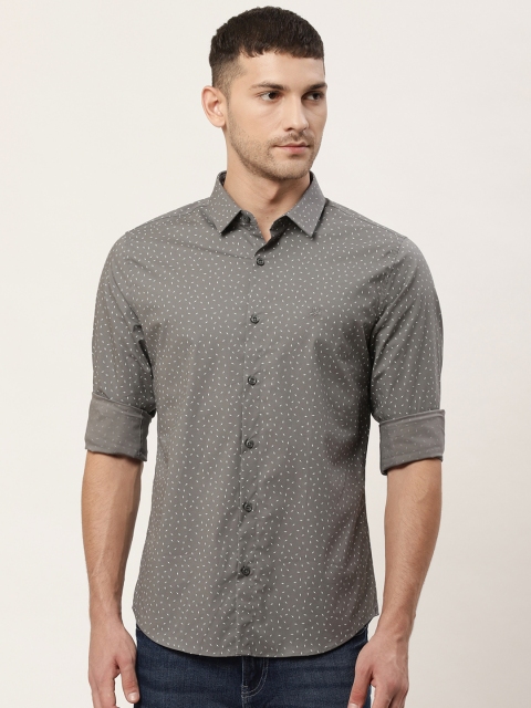 

United Colors of Benetton Men Charcoal Grey & White Slim Fit Printed Casual Shirt