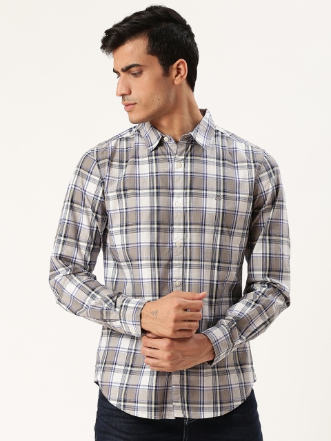 

United Colors of Benetton Men Grey & White Slim Fit Checked Casual Shirt