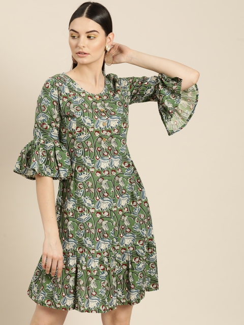 

Shae by SASSAFRAS Women Green & Blue Printed A-Line Dress