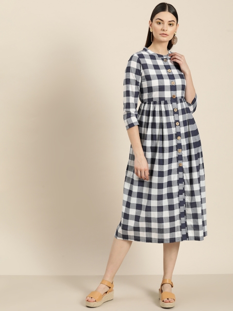 

Shae by SASSAFRAS Women Navy Blue Printed A-Line Dress
