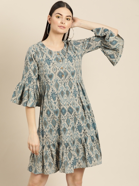 

Shae by SASSAFRAS Women Grey Ikat Print A-Line Dress