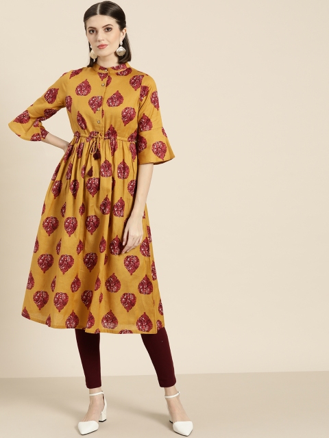 

Shae by SASSAFRAS Women Mustard Yellow & Pink Printed A-Line Kurta