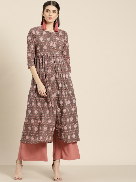 

Shae by SASSAFRAS Women Grey & White Printed A-Line Kurta