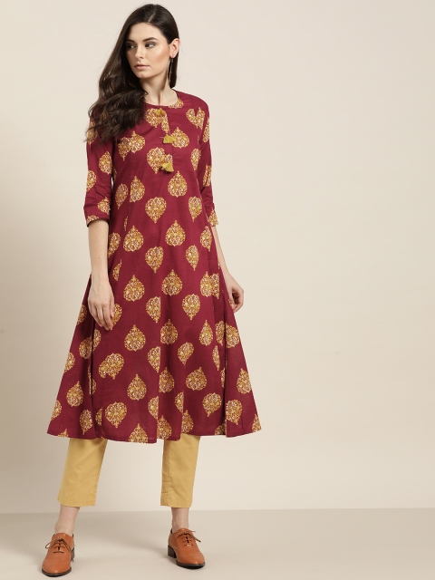 

Shae by SASSAFRAS Women Maroon & Beige Printed Anarkali Kurta with Trousers