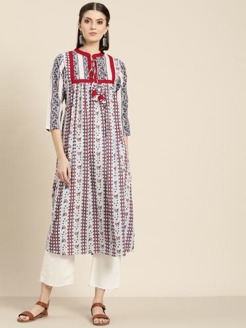 

Shae by SASSAFRAS Women White & Blue Printed A-Line Kurta