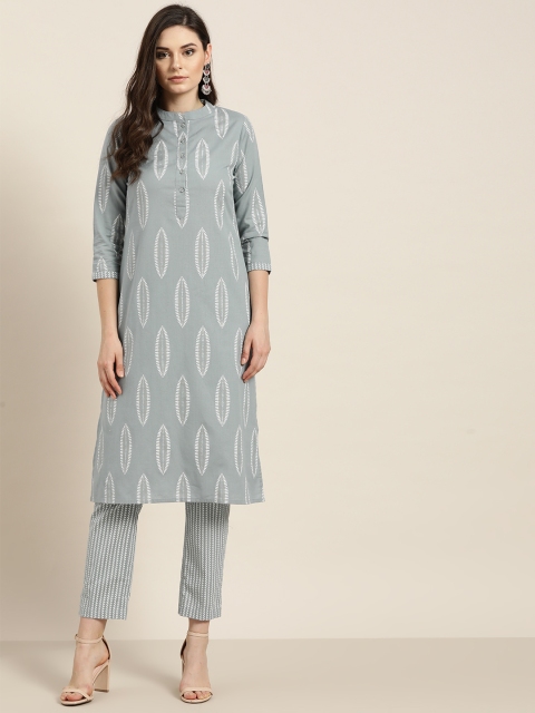 

Shae by SASSAFRAS Women Grey & White Printed Kurta with Trousers
