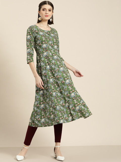 

Shae by SASSAFRAS Women Green & Blue Printed Anarkali Kurta