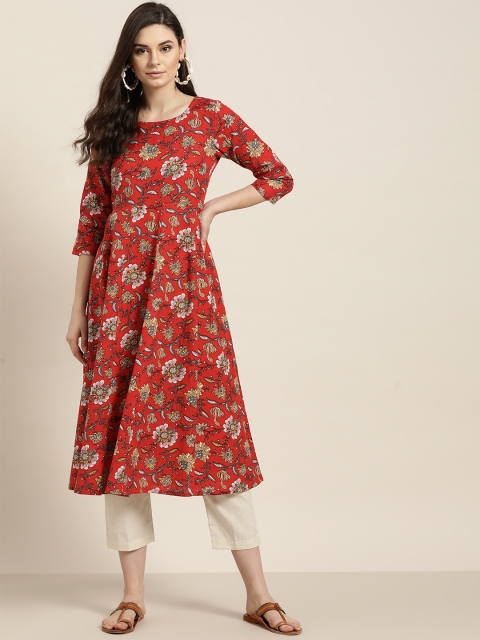 

Shae by SASSAFRAS Women Red & Grey Printed Anarkali Kurta