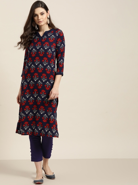 

Shae by SASSAFRAS Women Navy Blue & Red Printed Kurta with Trousers