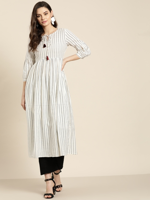 

Shae by SASSAFRAS Women Off-White & Black Printed A-Line Kurta