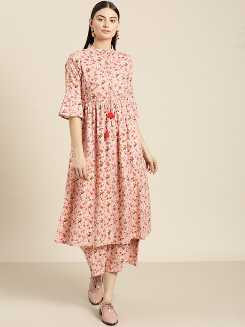 

Shae by SASSAFRAS Women Dusty Pink & Red Floral Printed A-Line Kurta