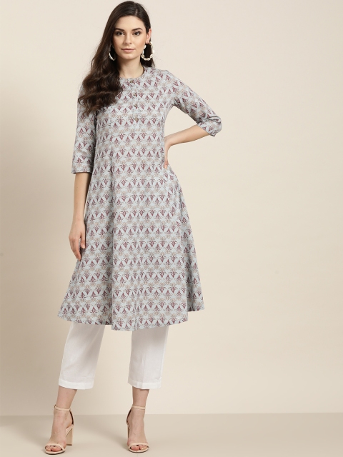 

Shae by SASSAFRAS Women Blue & Off-White Floral Print Kurta with Trousers