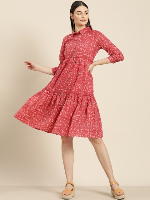 

Shae by SASSAFRAS Women Pink & White Floral Printed Shirt Dress
