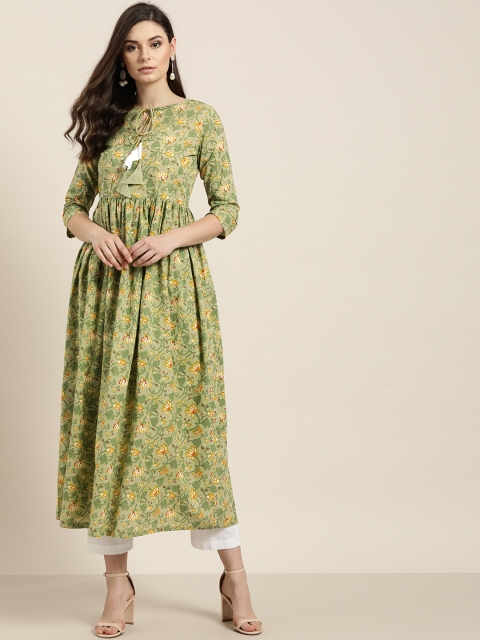 

Shae by SASSAFRAS Women Green & Yellow Printed A-Line Kurta