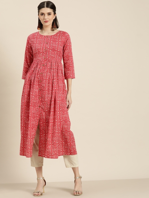 

Shae by SASSAFRAS Women Pink & White Printed A-Line Kurta