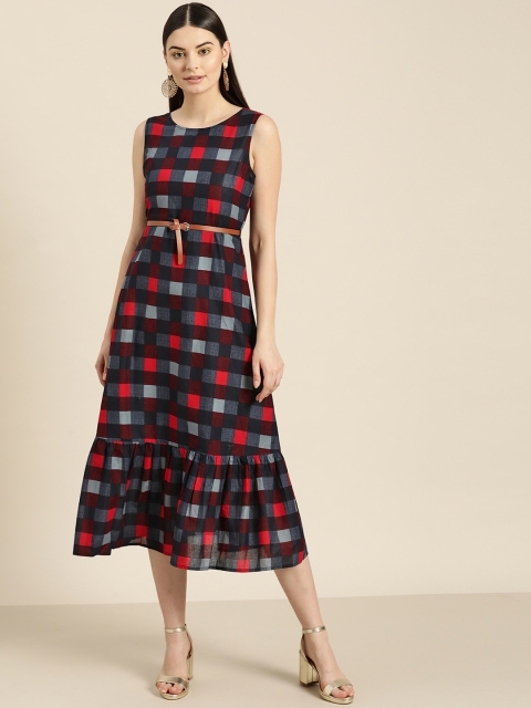 

Shae by SASSAFRAS Women Blue & Red Checked A-Line Dress