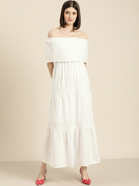 

Shae by SASSAFRAS Women White Solid Off-Shoulder Tiered Layered Maxi Dress