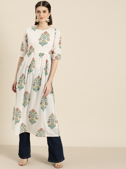 

Shae by SASSAFRAS Women White & Green Printed A-Line Kurta