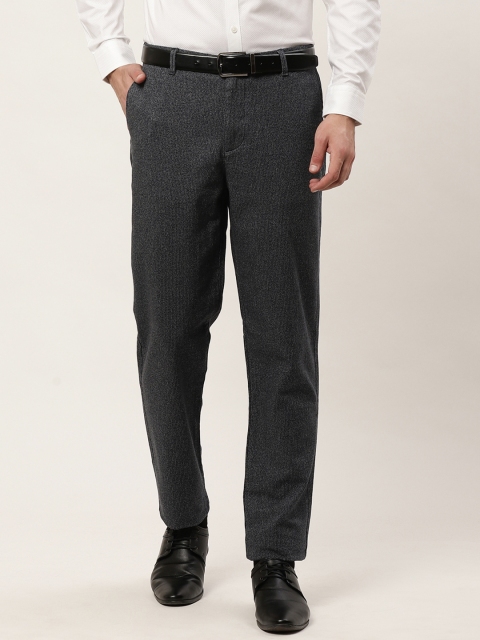 

United Colors of Benetton Men Charcoal Grey Tapered Fit Self Design Formal Trousers