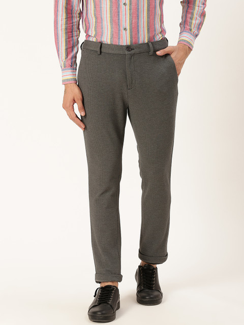 

United Colors of Benetton Men Grey Slim Fit Popcorn Knit Smart Casual Trousers