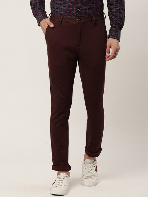 

United Colors of Benetton Men Burgundy Slim Fit Solid Regular Trousers
