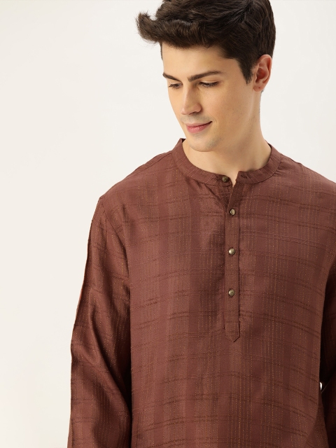 

House of Pataudi Men Brown Woven Design Straight Kurta