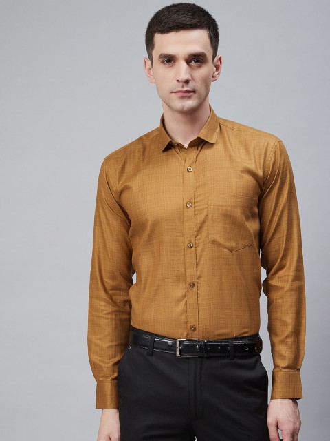 

Shaftesbury London Men Mustard Brown Oxford Weave Solid Eco-Friendly Formal Shirt